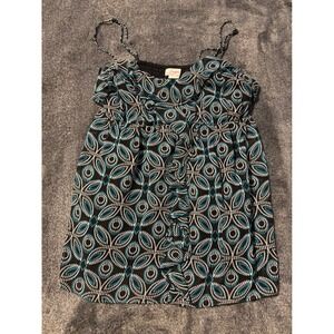 Y2K Candies Teal Black Geometric Ruffle Babydoll Top Smocked Back Large